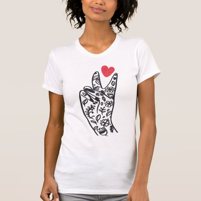 PEACE I PEACE Sign Fingers with LIEBE heart T-Shirt (Vorderseite)