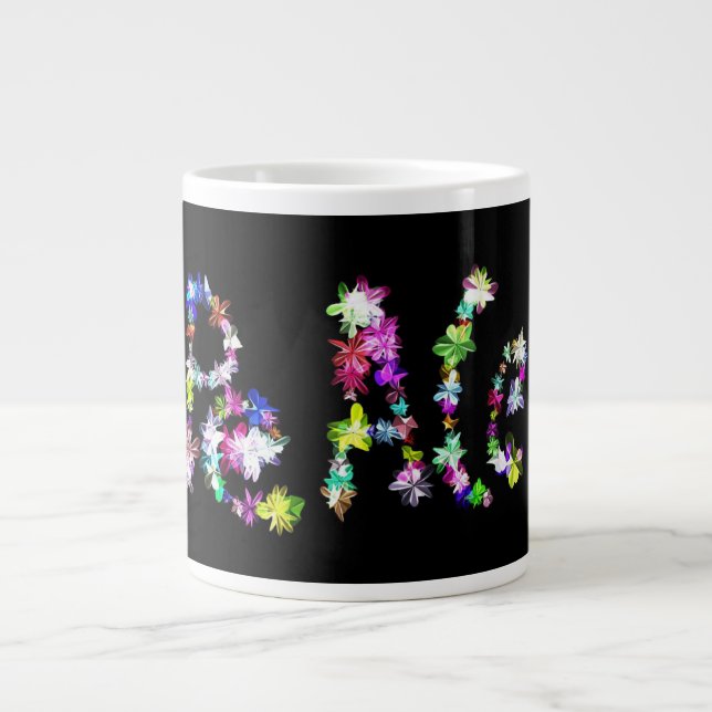 "PEACE" in Blume Art Print Jumbo-Tasse (Vorderseite)