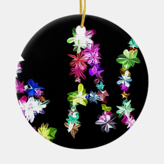 "PEACE" in Blume Art Print Keramik Ornament (Vorne)