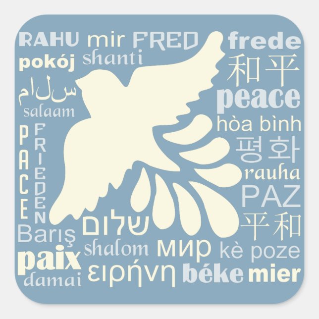 PEACE in vielen Sprachen Quadratischer Aufkleber (Vorderseite)