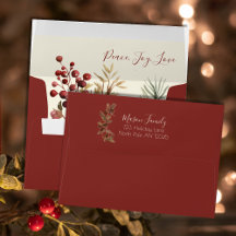 Peace Jove Love Beige Floral Christmas Photocard