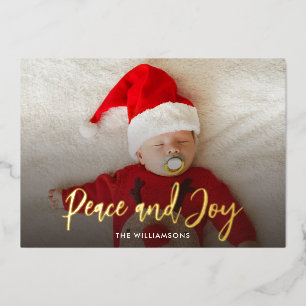 Peace Joy Baby Foto Script Custom Christmas Folien Feiertagskarte