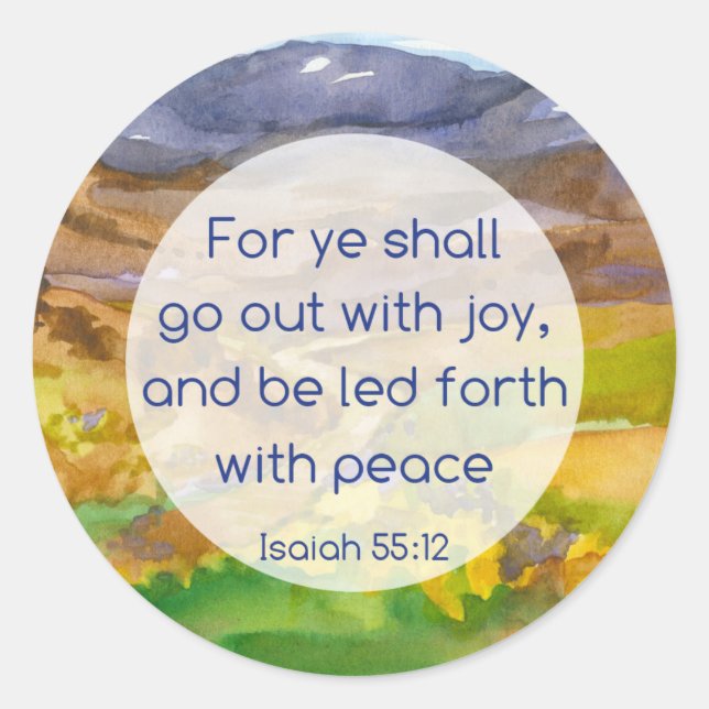 Peace Joy Bible Verse Isaiah 55 12 Berge Runder Aufkleber (Vorderseite)