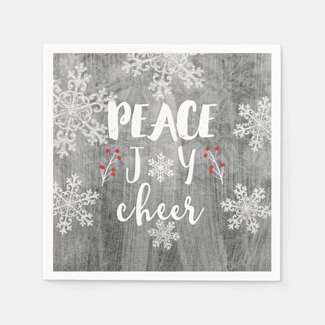 Peace Joy Cheer Silver Snowflake Holiday Party Serviette (Vorderseite)