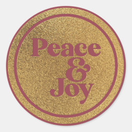 Peace & Joy Gold und Burgund Runder Aufkleber