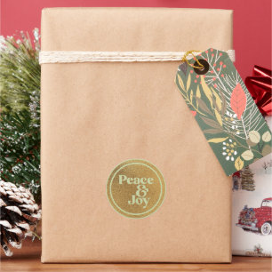 Peace & Joy Gold und Green Runder Aufkleber