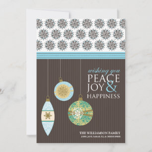 Peace Joy & Happiness Holiday Card (braun/blau) Feiertagskarte
