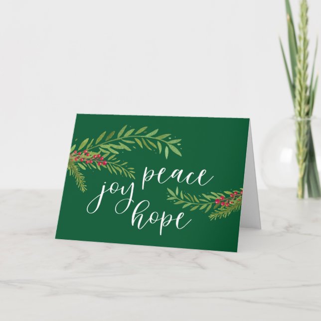 Peace Joy Hope Watercolor Grüne Weihnachten (Vorderseite)