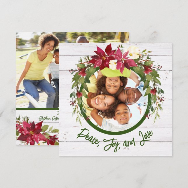 Peace Joy Liebe 2 Foto Poinsettia Weihnachten (Vorne/Hinten)