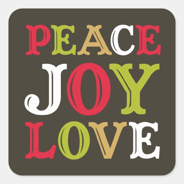 PEACE JOY LIEBE Blockbuchstabe Umschlag Aufkleber (Vorderseite)