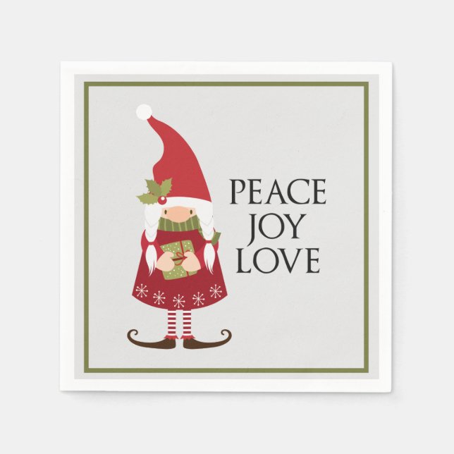 Peace Joy Liebe Girl Gnome Holiday Serviette (Vorderseite)