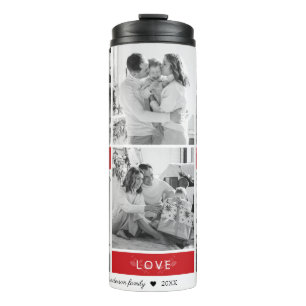 Peace Joy Liebe Red 6 Foto Collage Script Holiday Thermosbecher