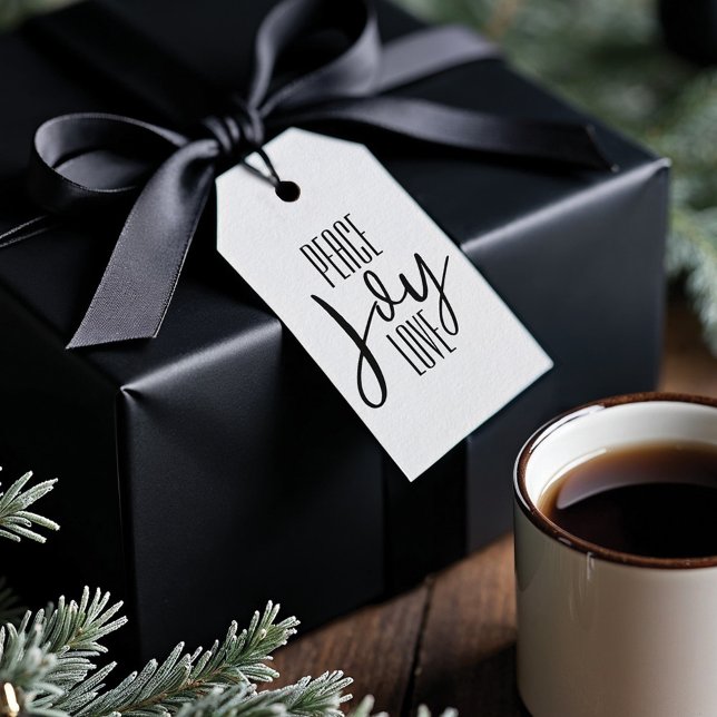 Peace Joy Liebe | Schwarzer und weißer Streifen Ur Geschenkanhänger (Peace Joy Love | Black & White Stripe Holiday Gift Tags)