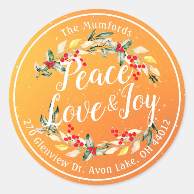 Peace Joy & Liebe Weihnachten Frohes Neues Jahr An Runder Aufkleber (Vorderseite)