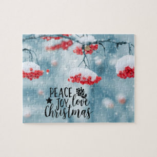 Peace Joy Liebe Weihnachten Red Berries & Snow