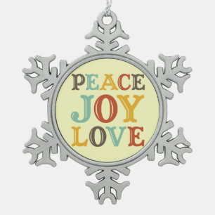 Peace Joy Liebe Western Creme Typografie angesagt Schneeflocken Zinn-Ornament