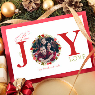 Peace Joy Liebe Wreath Weihnachts-Fotokarte Einladung