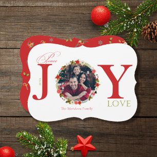 Peace Joy Liebe Wreath Weihnachts-Fotokarte Feiertagskarte