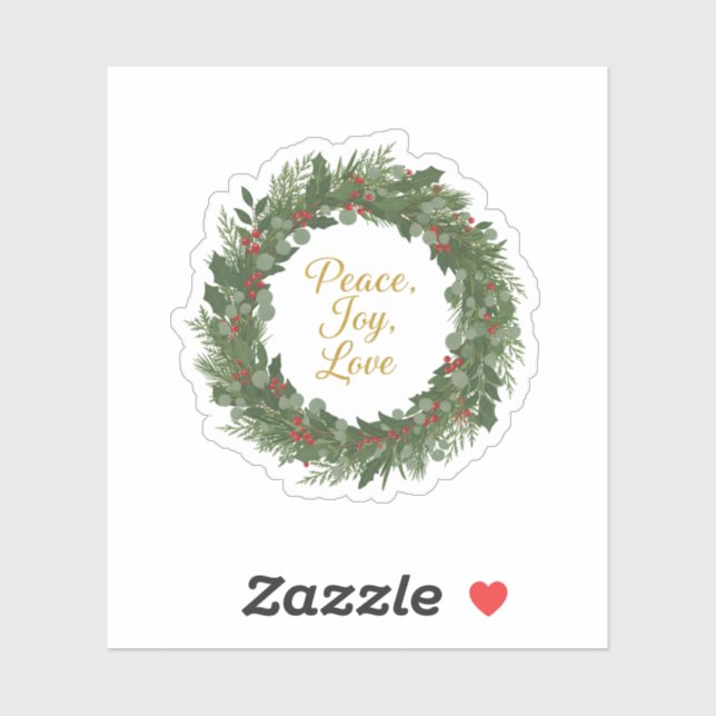 Peace Joy Love Wreath Classic Christmas Message  Aufkleber (Blatt)