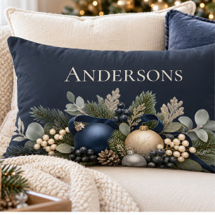 Peace & Joy Midnight Navy Elegantes Weihnachts-Thr Lendenkissen