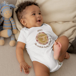 Peace & Joy Pink Goldene Familie Name Weihnachten Baby Strampler