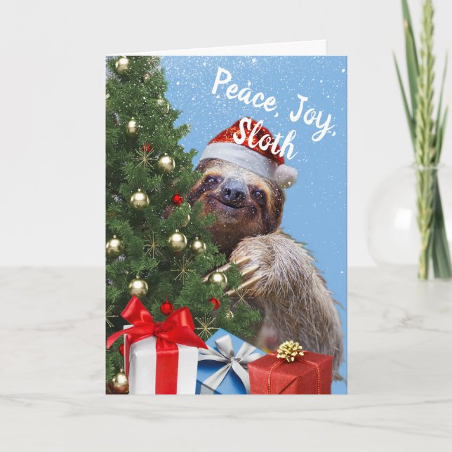 Peace Joy Sloth Noël Sloth sur la carte Santa Hat (Devant)