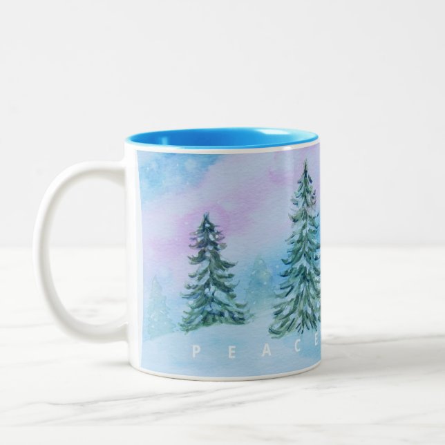 Peace Joy Winter Trees Stille Snowy Night Zweifarbige Tasse (Links)