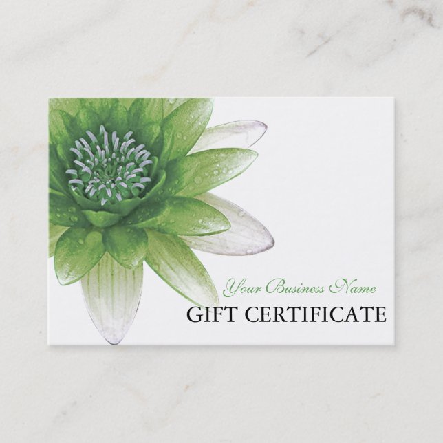 Peace l Beautiful Green Lotus Certificat cadeau (Devant)