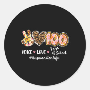 Peace Liebe 100 Days of School Leopard Bus Monitor Runder Aufkleber