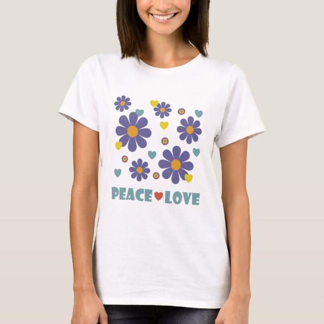 Peace Liebe 1970er Jahre Purple Flowers T-Shirt (Vorderseite)