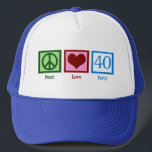 Peace Liebe 40. Geburtstag Niedliches Party Truckerkappe<br><div class="desc">Peace Liebe 40. Geburtstag Party Hut. Liebe 40.</div>
