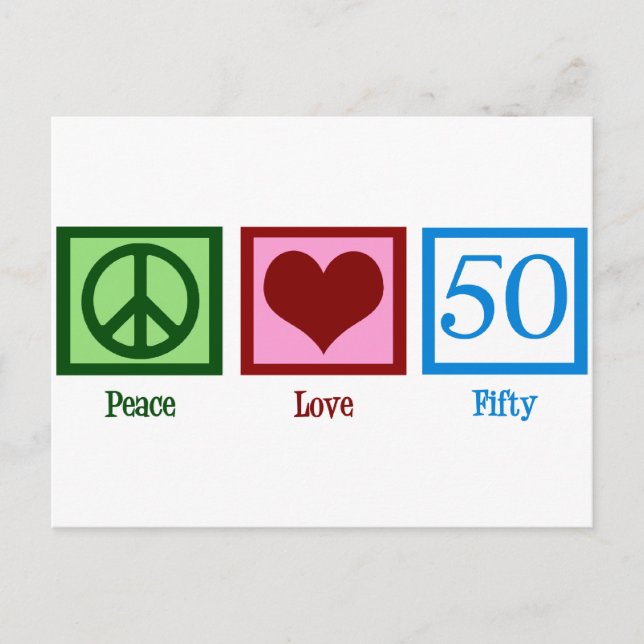 Peace Liebe 50. Geburtstag Niedliches Party Postkarte (Vorderseite)