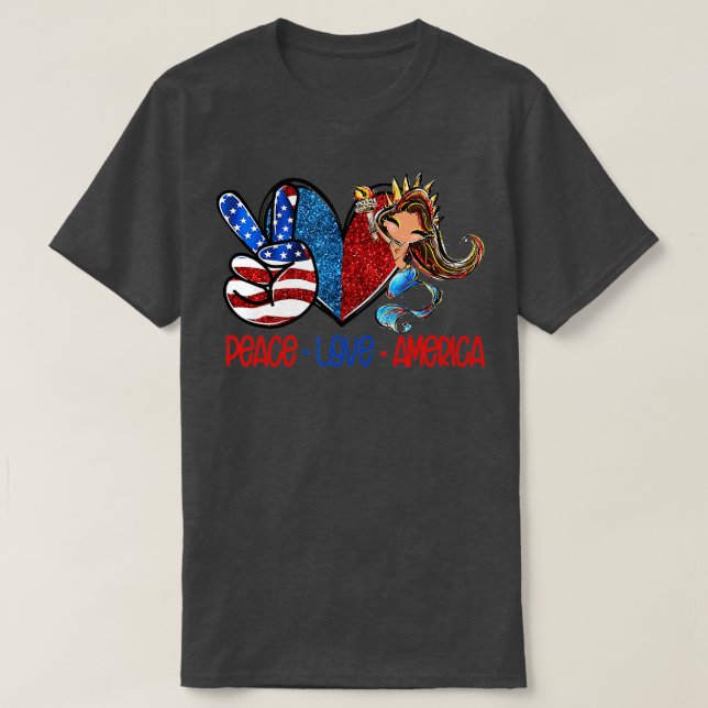 Peace Liebe America Flag American Mermaid 4. T-Shirt (Design vorne)