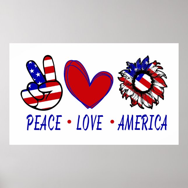 Peace Liebe America Patriotic Flag Herz Sonnenblum Poster (Vorne)