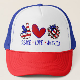 Peace Liebe America Patriotic Flag Herz Sonnenblum Truckerkappe