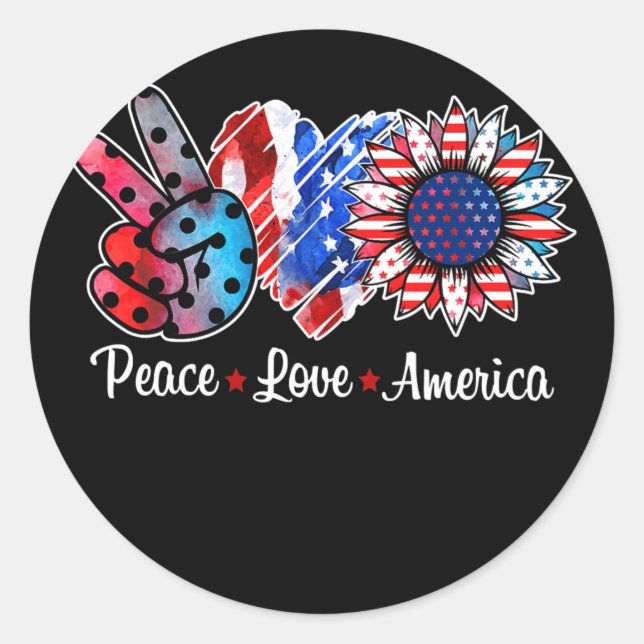 Peace Liebe America Sunflower American Flag Funny Runder Aufkleber (Vorderseite)