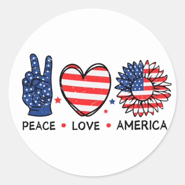 Peace Liebe America USA Flag, 4. Juli, Patriotic Runder Aufkleber (Vorderseite)