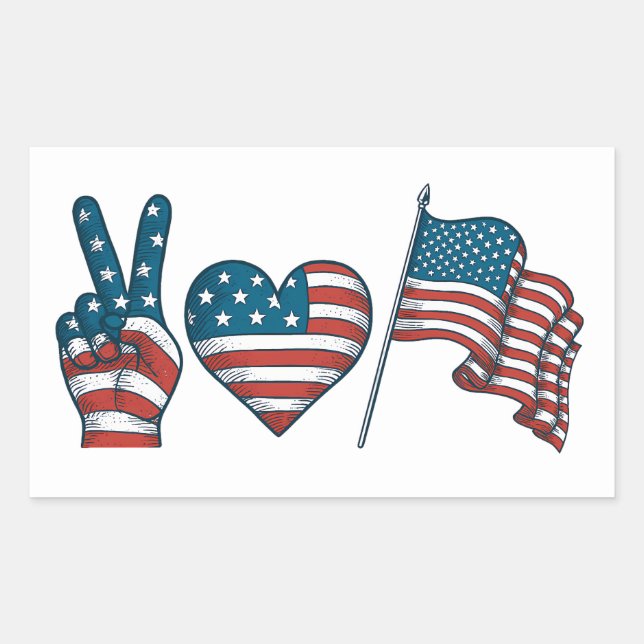 Peace Liebe American Flag Rechteckiger Aufkleber (Vorderseite)