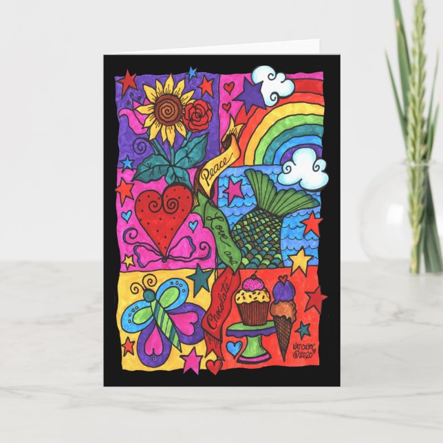 Peace Liebe and Chocolate Mosaic Print Card Karte (Vorderseite)