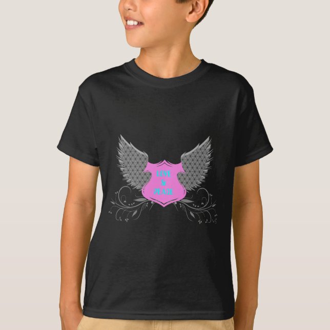 Peace Liebe Angel Wings Design T-Shirt (Vorderseite)