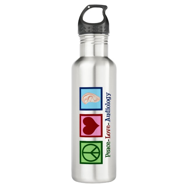 Peace Liebe Audiology Niedlich Audiologe Edelstahlflasche (Vorderseite)