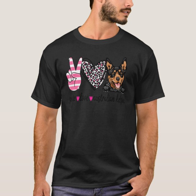 Peace Liebe Australian Kelpie Dog T-Shirt (Vorderseite)