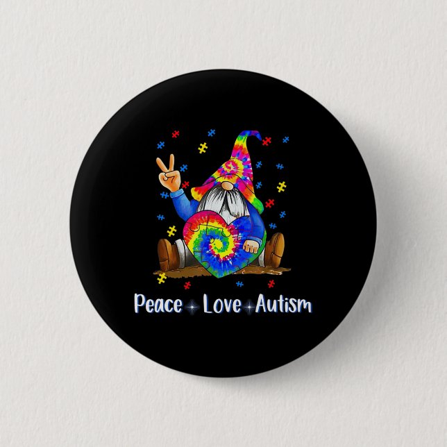 Peace Liebe Autismus Gnome Autismus Gefärbte Krawa Button (Vorderseite)