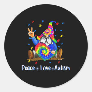 Peace Liebe Autismus Gnome Autismus Gefärbte Krawa Runder Aufkleber