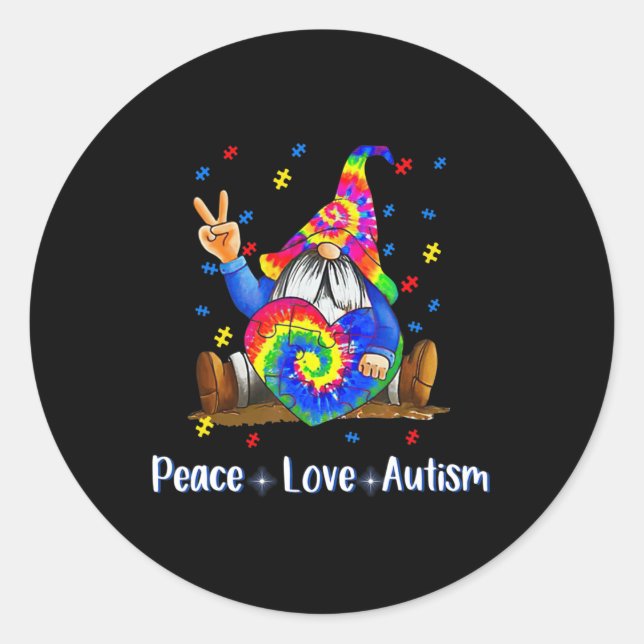 Peace Liebe Autismus Gnome Autismus Gefärbte Krawa Runder Aufkleber (Vorderseite)