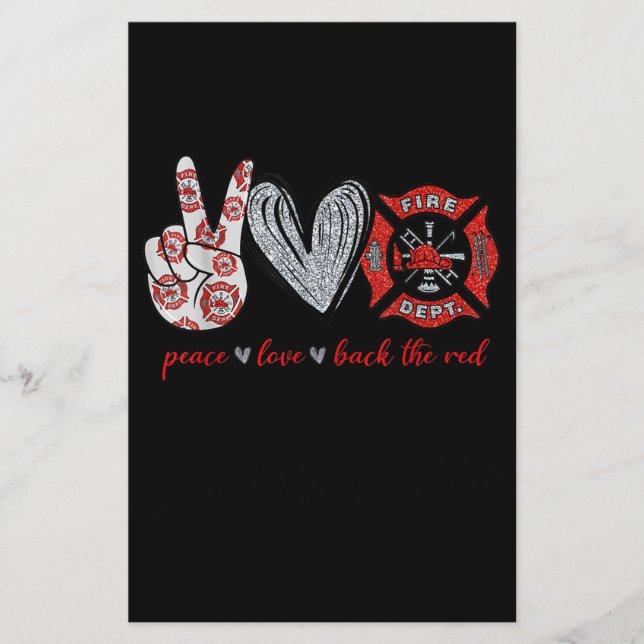 Peace Liebe Back Red | Funny Firefighter Lover Ges Briefpapier (Vorderseite)