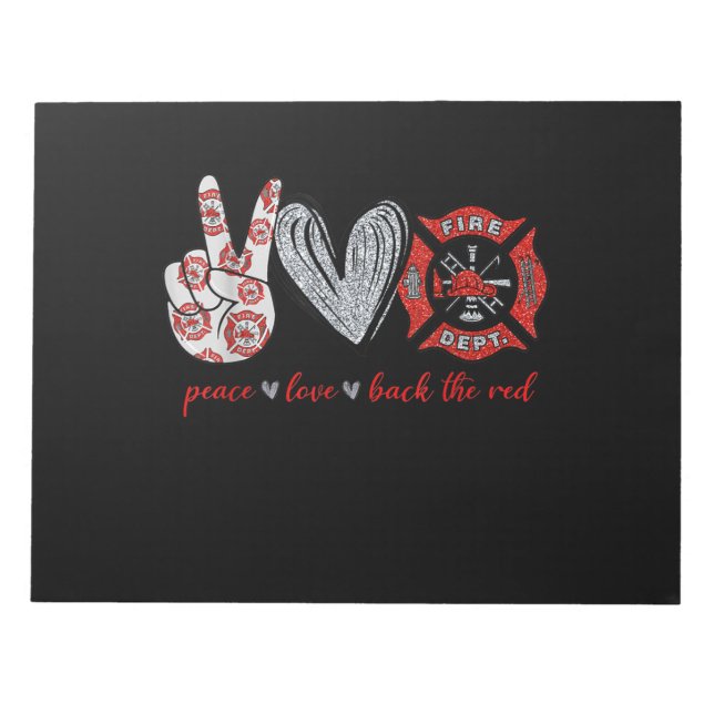 Peace Liebe Back Red | Funny Firefighter Lover Ges Notizblock (Vorderseite)