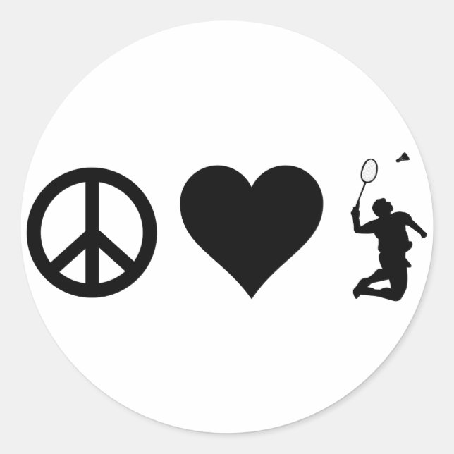 Peace Liebe Badminton Runder Aufkleber (Vorderseite)