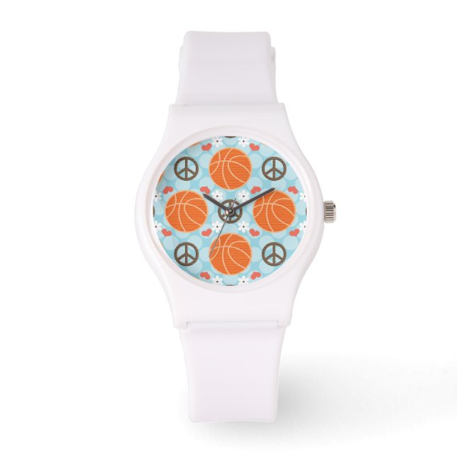 Peace Liebe Basketball Armbanduhr (Vorderseite)