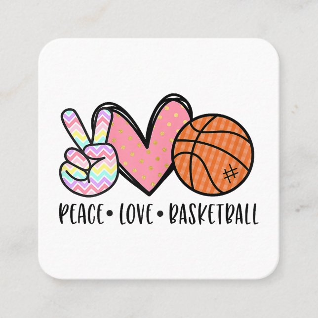 Peace Liebe Basketball Herz für Frauen Teens Tween Quadratische Visitenkarte (Vorderseite)